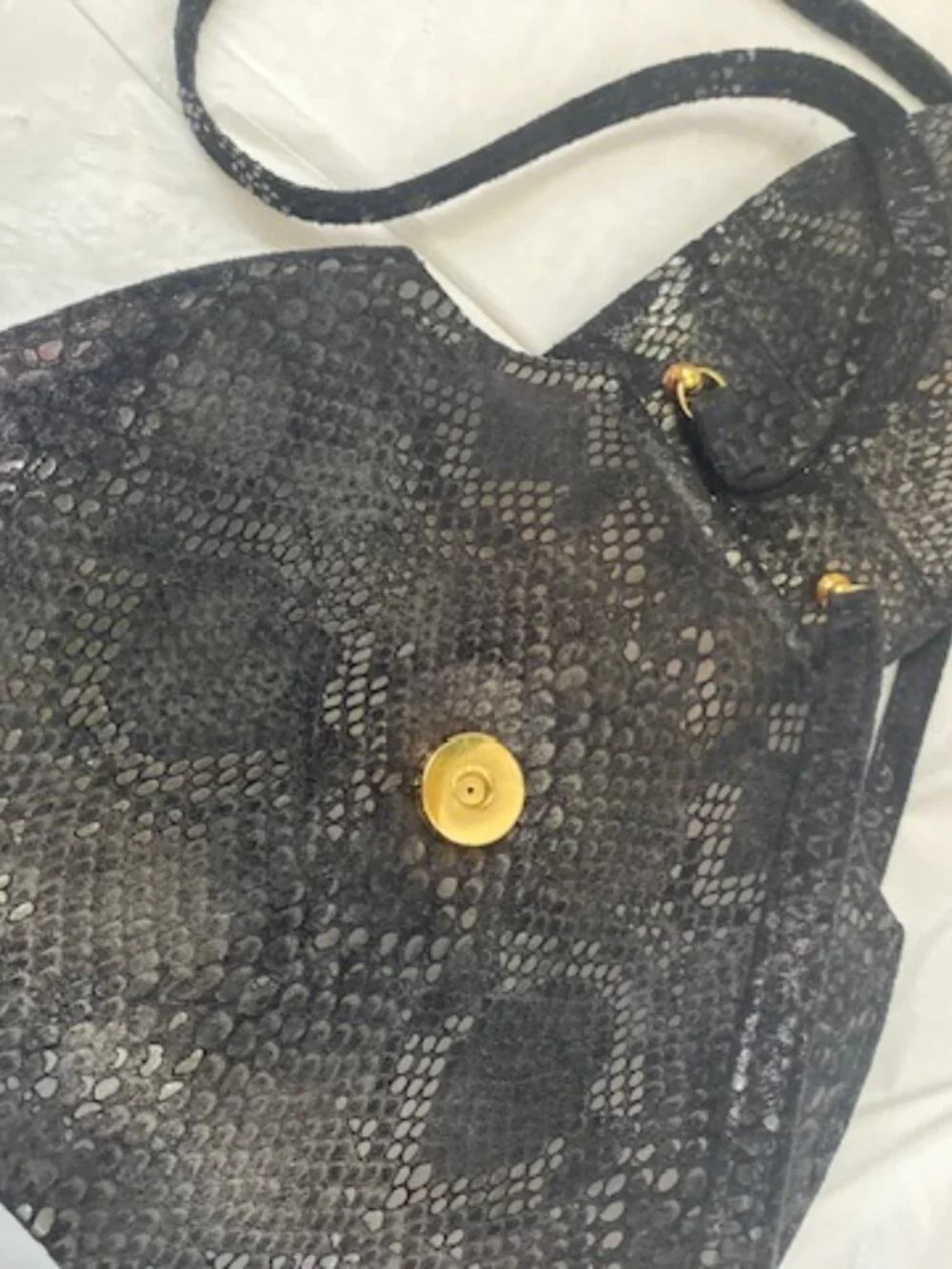 Michelle LaLonde Black Python-Embossed Structured Bag--Wearable Art